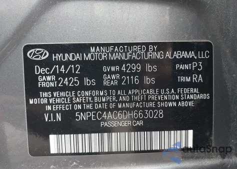 2013 Hyundai Sonata Se из США, поврежденный, VIN 5NPEC4AC6DH663028